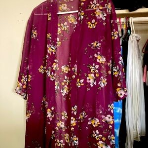 Burgundy floral kimono
